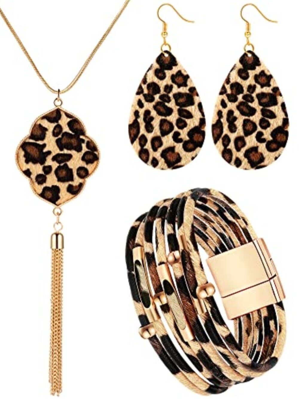 3 Pieces Leopard Earrings Bracelets Women Jewelry‎ Bohemia Earrings Necklace